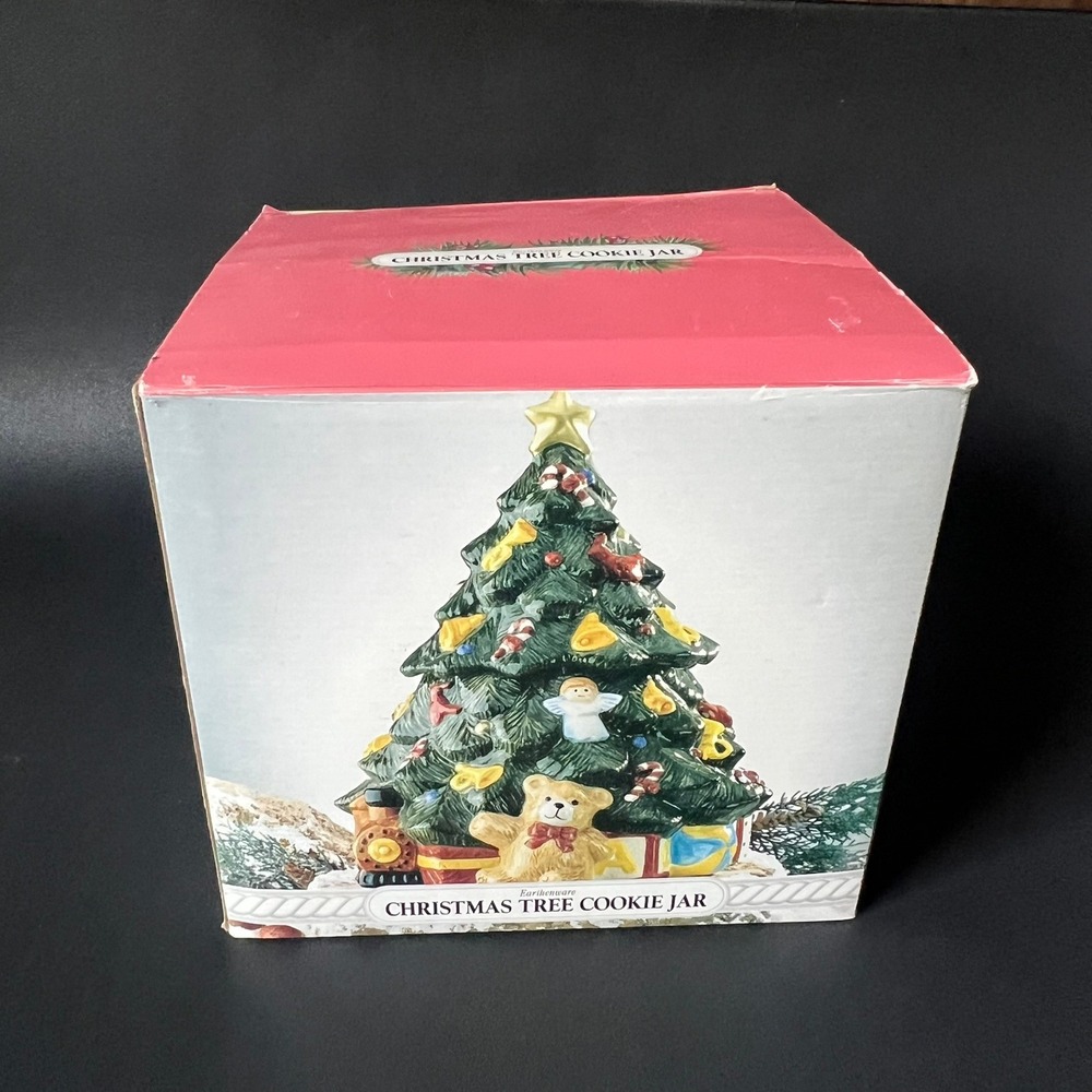 Vtg 1995 Jay Import Christmas Tree Cookie Jar Earthenware Teddy Bear Toy Granny